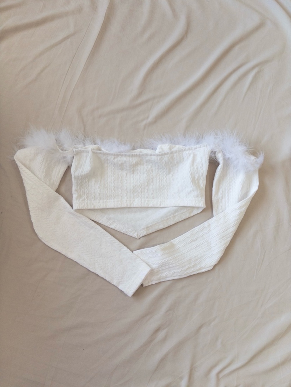SHEIN White Off-Shoulder Feather Trim Crop Top - Picture 2 of 4